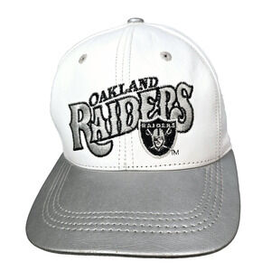 Vintage NFL Branded Oakland Raiders Leather Strapback Cap White, Silver, USA